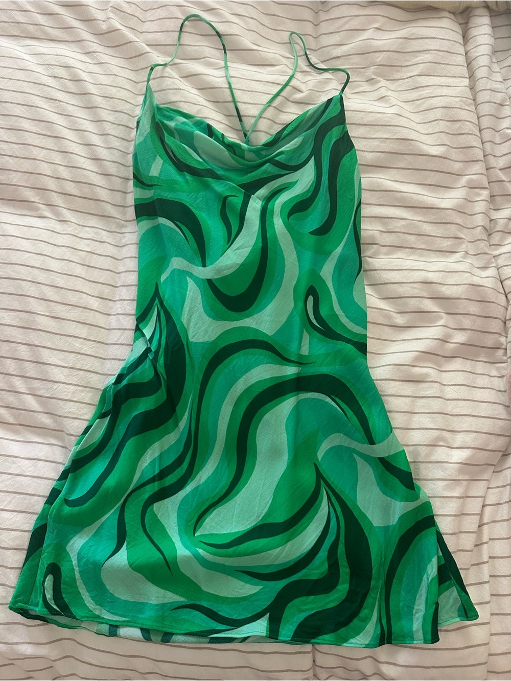 Zara Emerald & Light-Green Printed Slip Dress